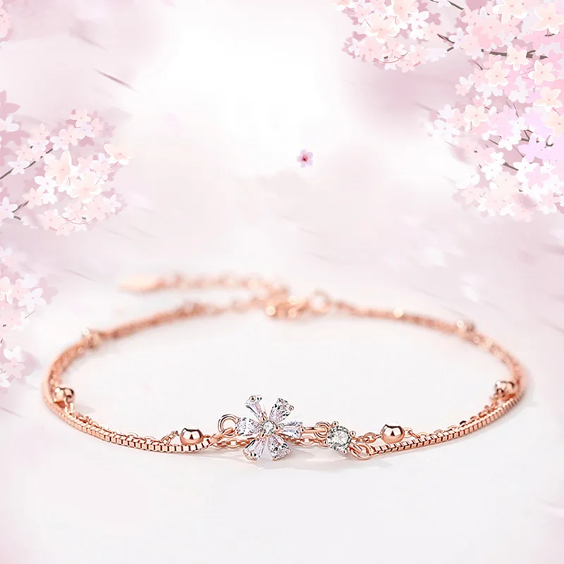 

Spring New Product Cherry Blossom Double-layer Bracelet for Women Sterling Silver Girl Heart Boudoir Flower Ornaments