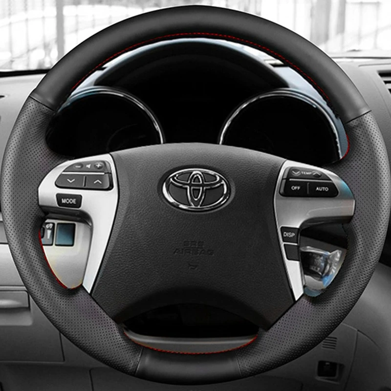 Car Steering Wheel Cover Hand-stitched Soft Black Artificial Leather For Toyota Fortuner Hilux 2012-2015