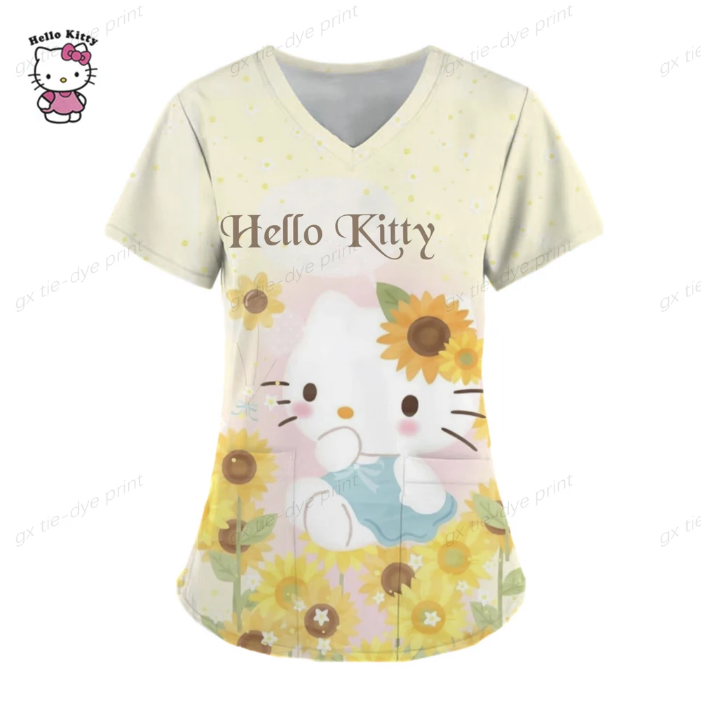 

Женская блузка с коротким рукавом, V-образным вырезом и принтом Hello Kitty