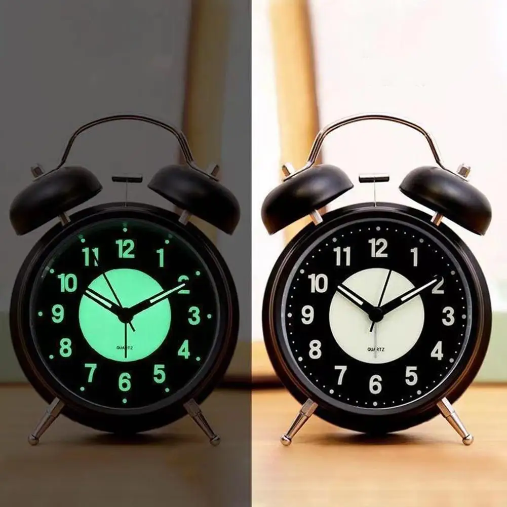 

Luminous Alarm Clock Silent Non-ticking Anti-fall Battery Operated Twin Bell Loud Alarm Clock With Backlight