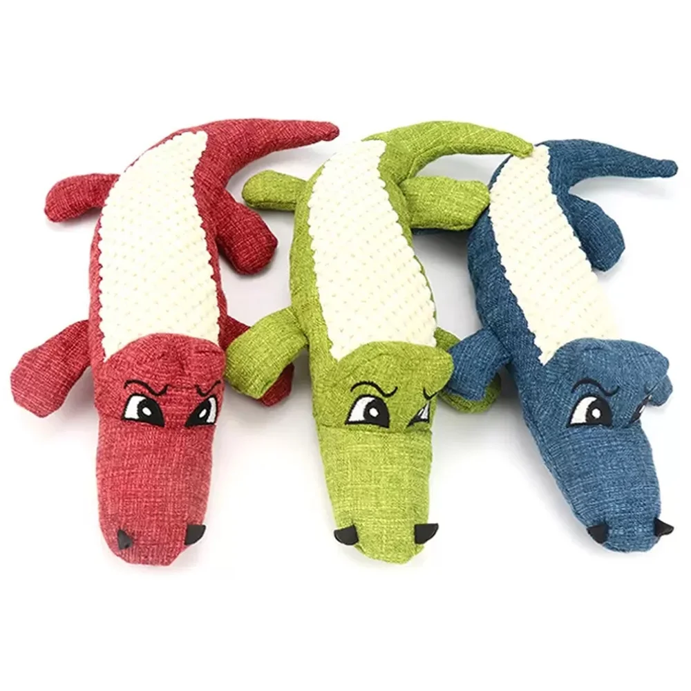Price 20 pçs lote Linho Crocodilo de Pelúcia Brinquedo Do Cão do animal de Estimação Chew Squeaky Brinquedo Ruído Resistente Interativo Boneca Suprimentos de Limpeza Dos Dentes