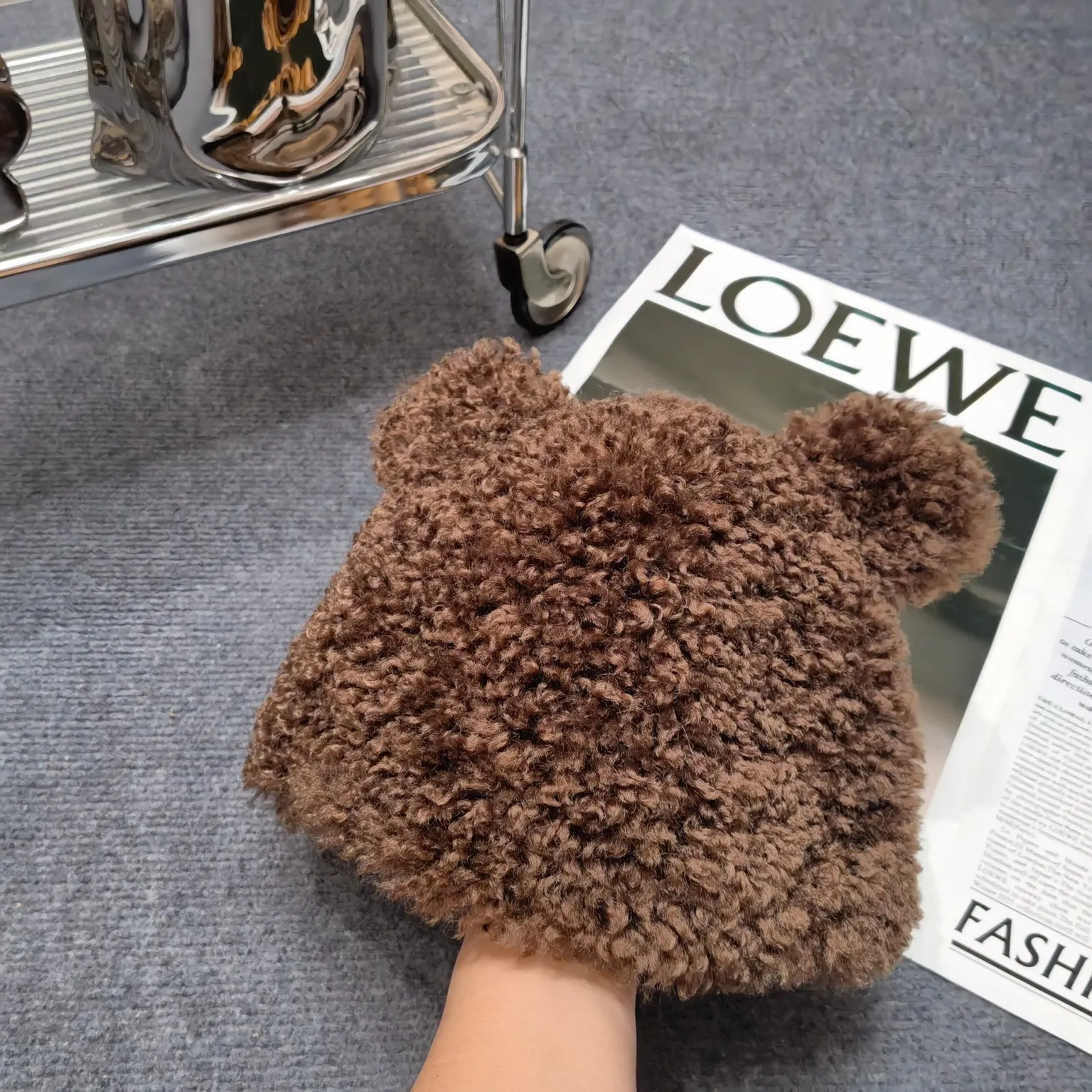 Зимняя Лыжная Шапка-бини с милым медведем однотонная теплая плотная плюшевая