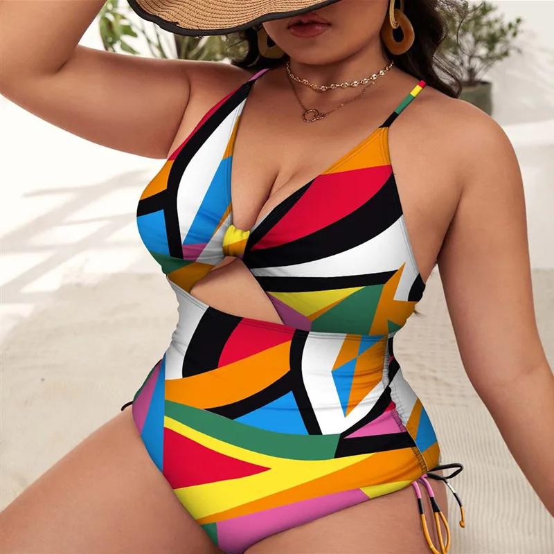 2023 New One-piece Large Size Woman Plus-size Bikini Print Gathered Swim Suit Female Swimsuit Women