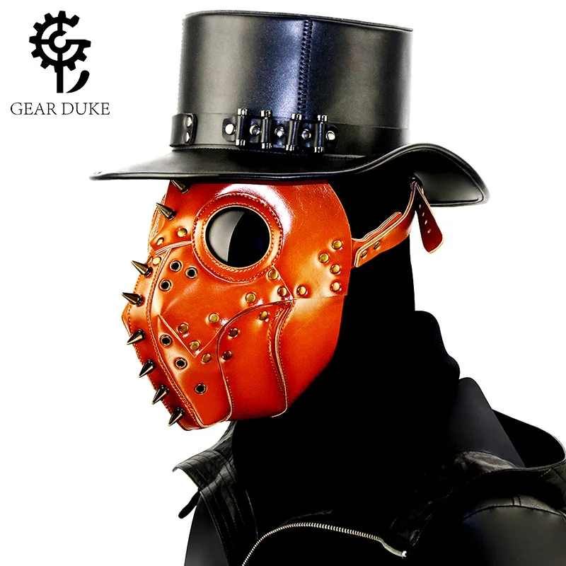 

Halloween Gold Headwear Faux Leather Pu Bird Plague Doctor Cos Headgear Unisex Rivet Nail Decorative Steampunk Long Beak Mask