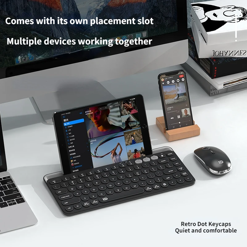 gaming wireless bluetooth keyboard round keycap integrated stand multi device portable keyboard for tablet laptop phone dropship free global shipping