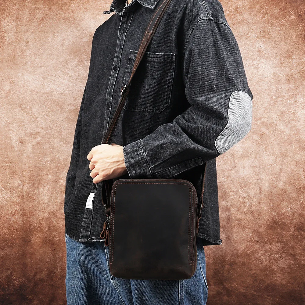 2023 New Men Head Genuine Leather Shoulder Messenger Cross Body Purses And Handbags