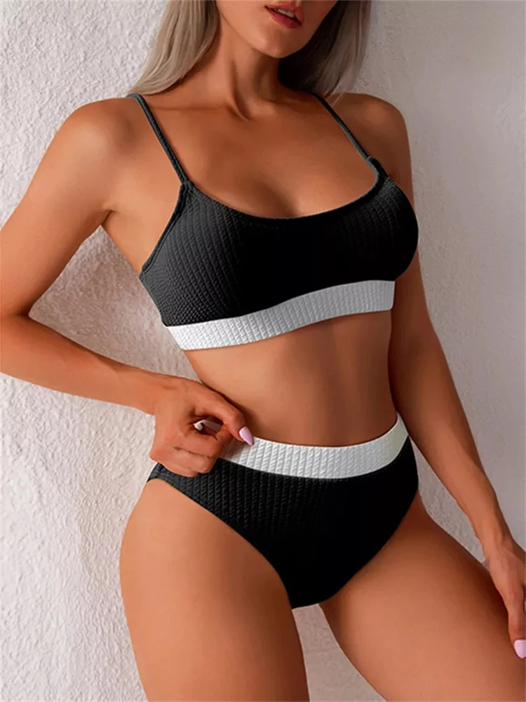 2023 Two Piece High Waist Bikinis Swimwear Women Swimsuit Ribbed Sexy Bathing Suit