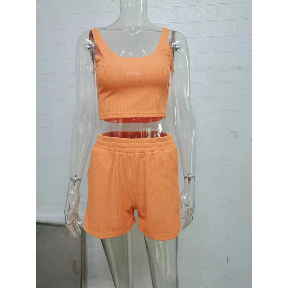 Womens Summer Geometri Print Fashion Cisscross Halter Sleeveless Cami Top & Shorts Set Casual 2 Piece Set Outfits Women Clothing