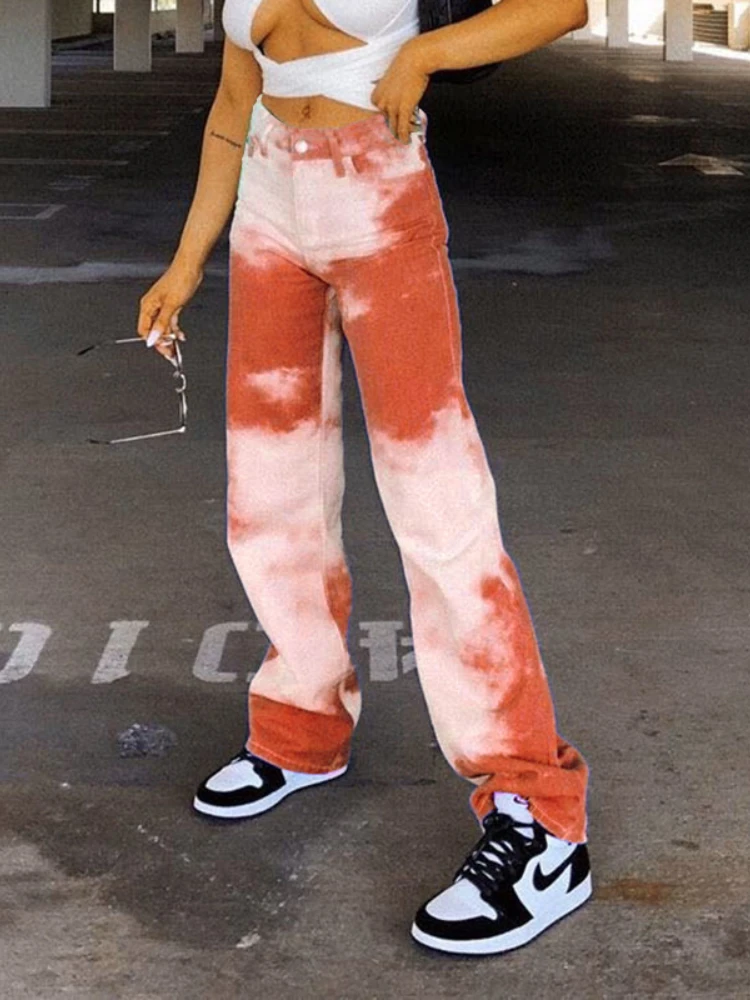 

Women's Spring and Summer New Style Slim Fit and Comfortable Casual Street Shooting Hipster High Waist Straight Tie-dye Pants
