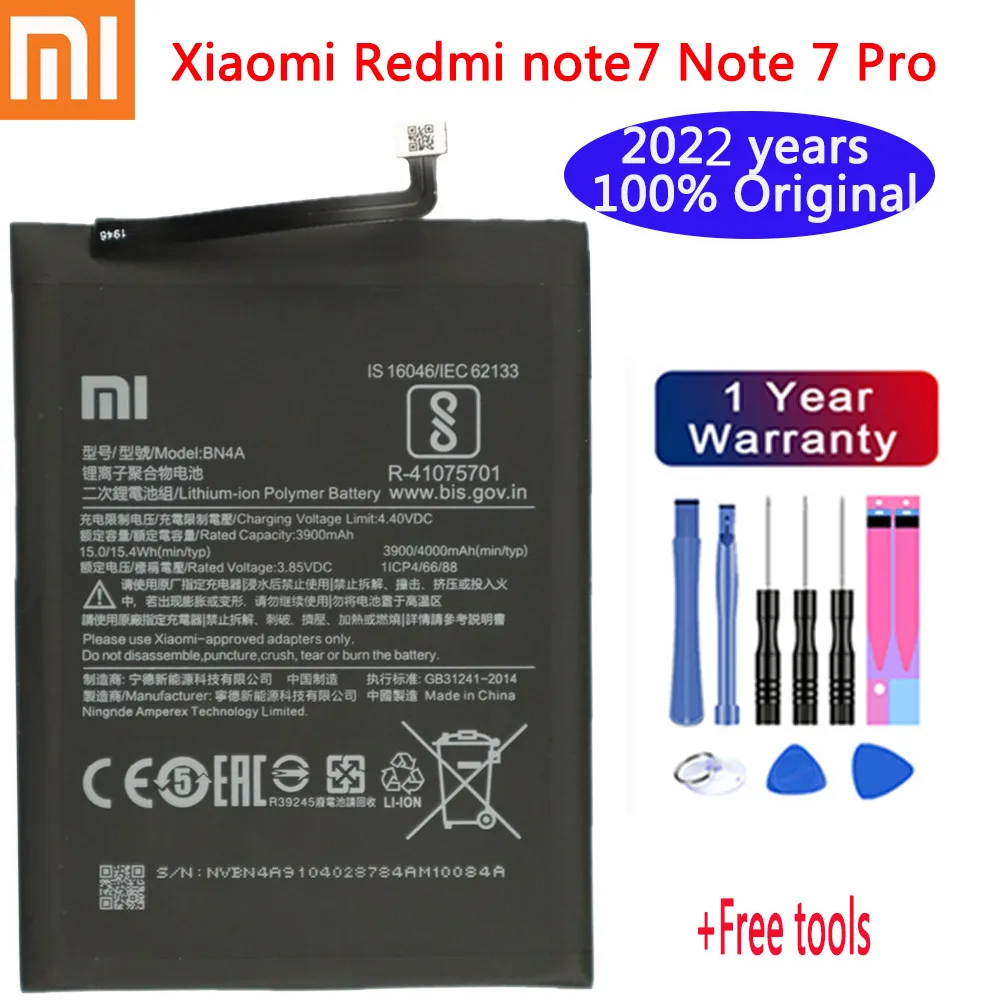 2022 Years 4000mAh BN4A 100% Original Battery For Xiaomi Redmi Note7 Note 7 Pro M1901F7C High Quality Phone Battery + Tools