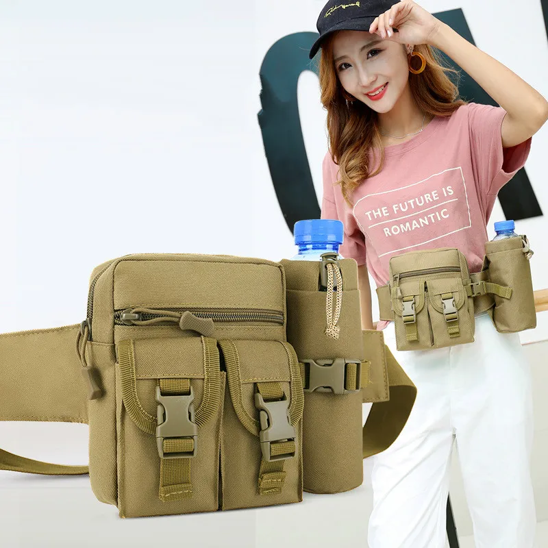 Multi-purpose Kettle Waist Bag Sports Water Bottle Pocket Canvas Unisex Hip Purse Travel Running Backpack Men Military Backpack