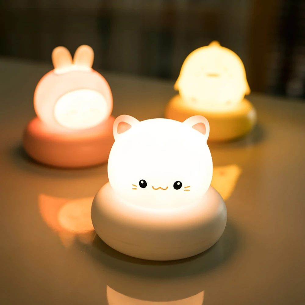 Cute Animal Night Light Led Kid Bedroom Bedside Lamp Dimmable Rabbit Cat Room Decor Birthday Gift for Childre Baby Sleep Light