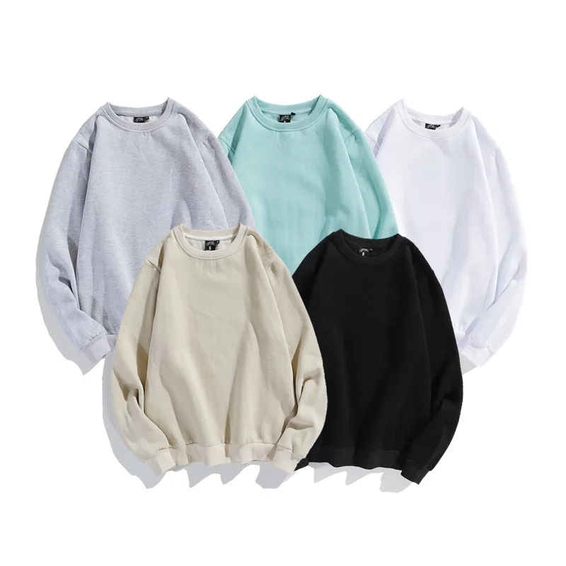 

Classic Long-sleeved Sweater Winter Oversize Round Neck Men 320g Fleece Pullover Solid Colors Women Jacket Blank Uniform Shirt
