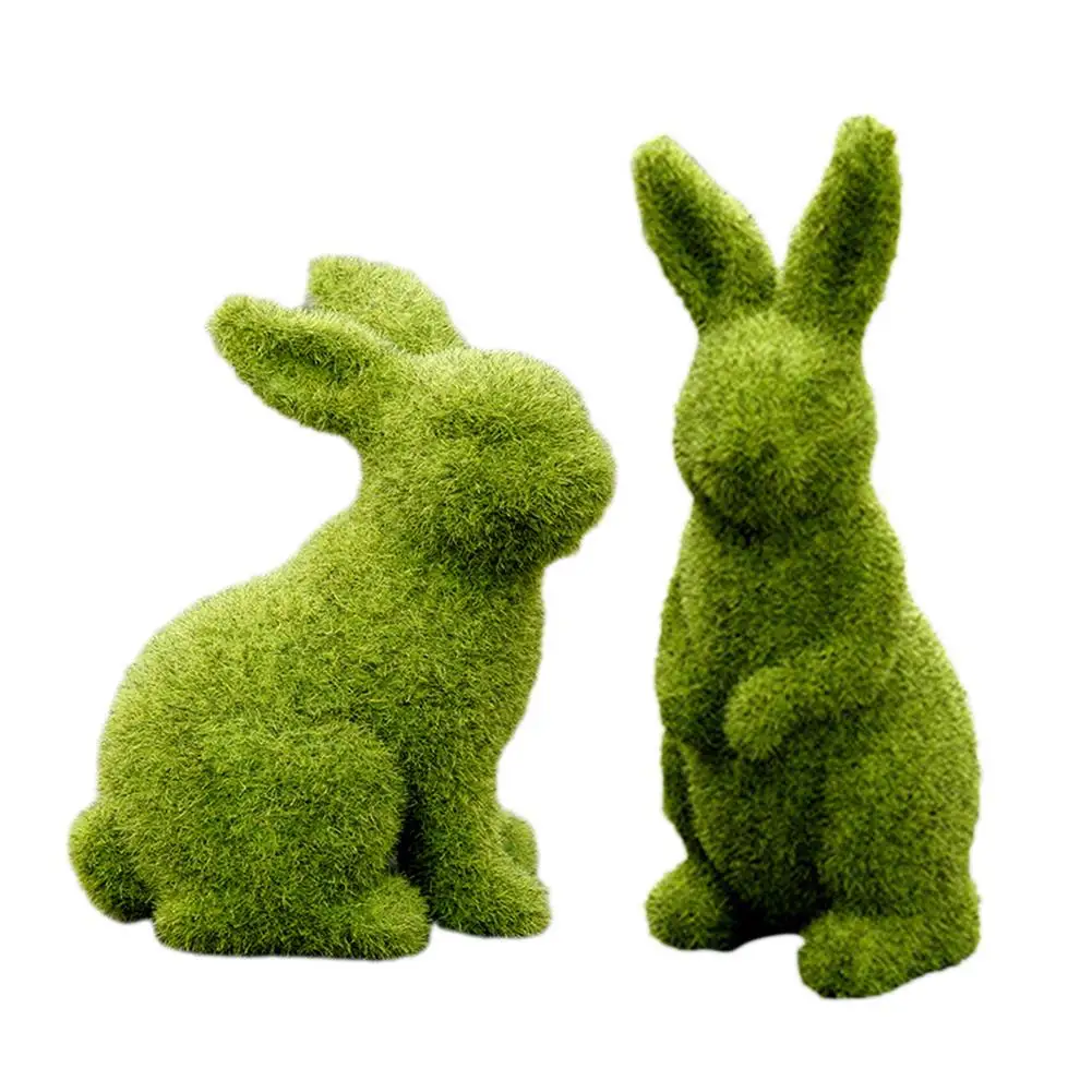 

Easter Moss Rabbit Statue Artificial Turf Grass Bunny Handmade Animal Figurines Ornament Spring Table Garden Decorations Decor