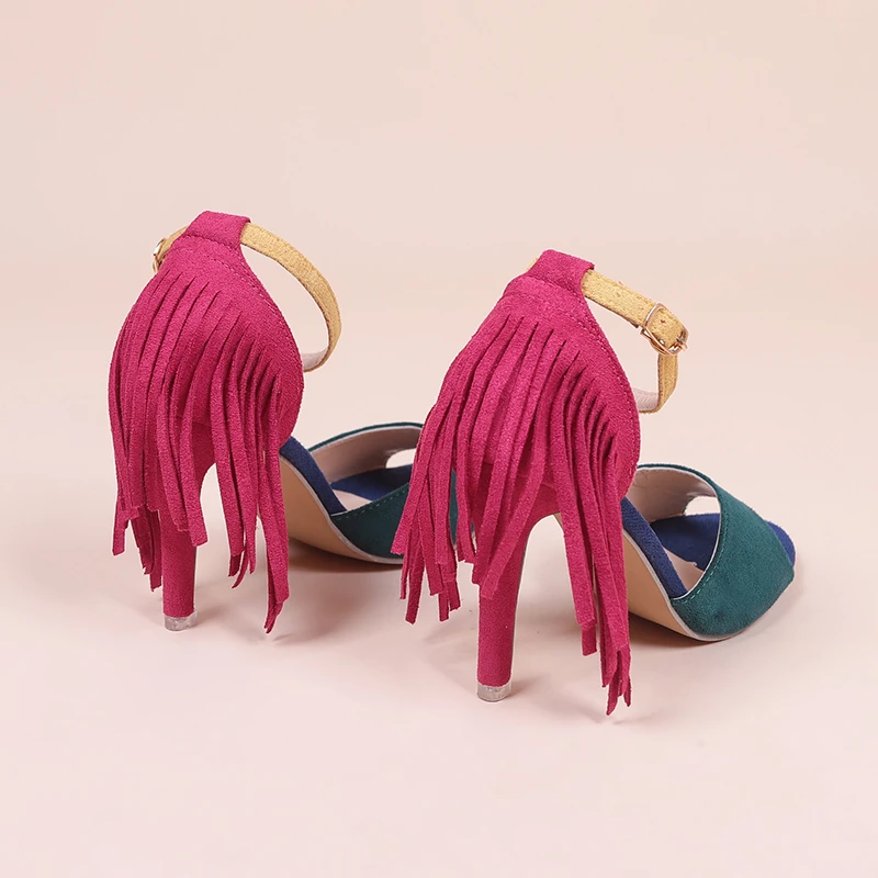 Suede Melancholy Open Toe Sandals Women's Party Shoes Fringe Ankle Buckle Light Sexy Sandals Summer Prom Cutout Designer