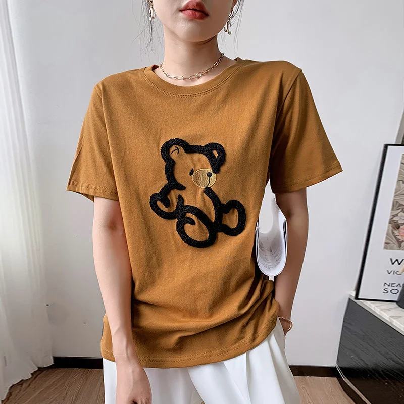 

BF Lazy Style Short Sleeve T-shirt Korean Version Simple Loose Versatile Half Sleeve Cotton New Women's Top Summer