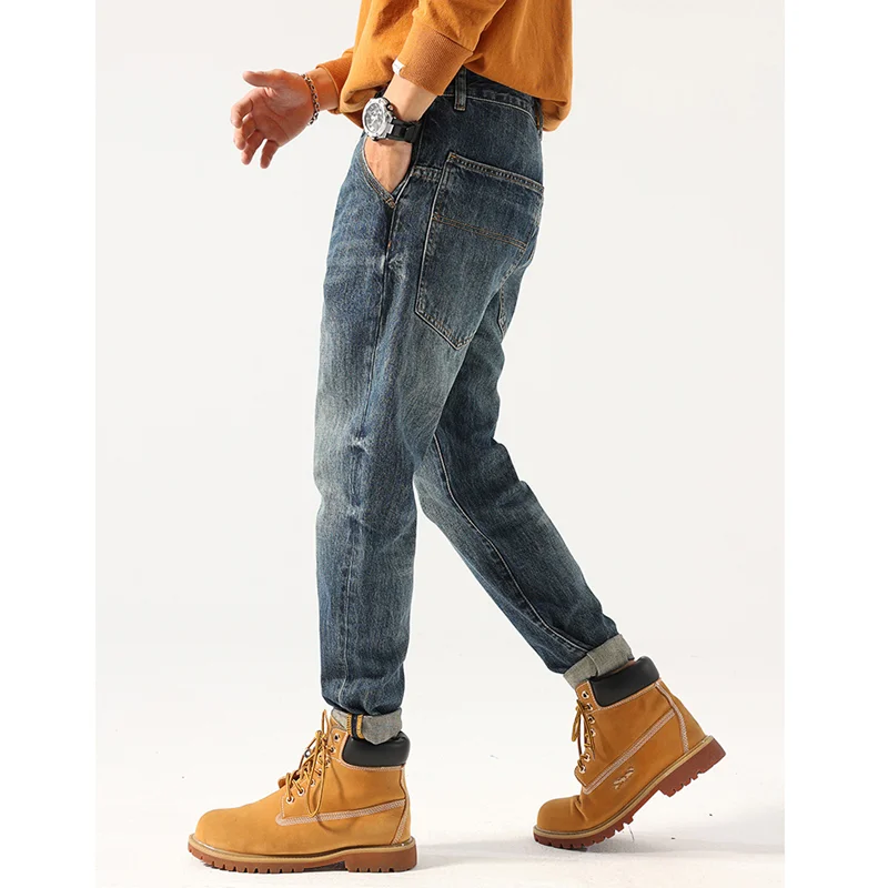 Streetwear Men Autumn and Winter Straight Loose Cylinder Jeans Vintage Large Ventilation Comfortable Blue Harun Trousers Female