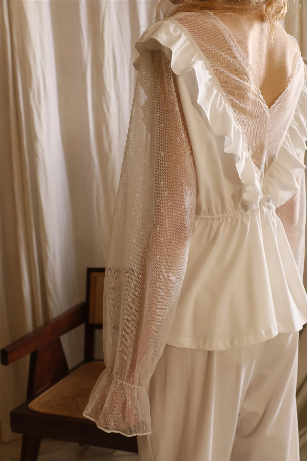 Women's Spring Autumn Sexy Lace Stitching V Neck Elegant Temperament Cotton Pajama Sets Sleepwear Pajamas Women's Sleep