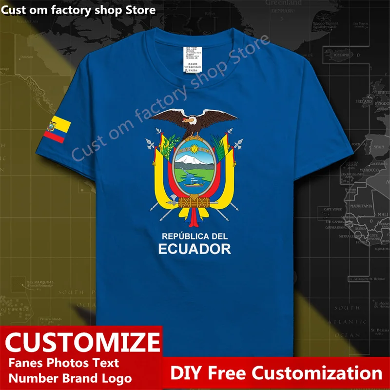 

Ecuador Ecuadorian Cotton T shirt Custom Jersey Fans Name Number LOGO Tshirt High Street Fashion Hip Hop Loose Casual T-shirt