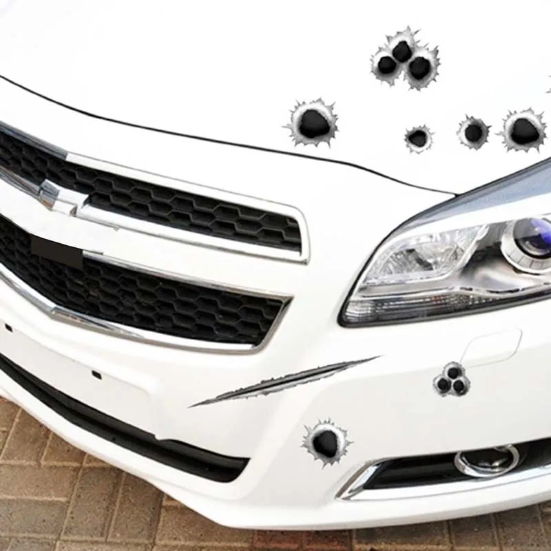 

1pc Car Stickers 3D Bullet Hole Creative Funny Decal Car-copper Motorcycle Scratch Realistic Bullet Hole Waterproof Stickers
