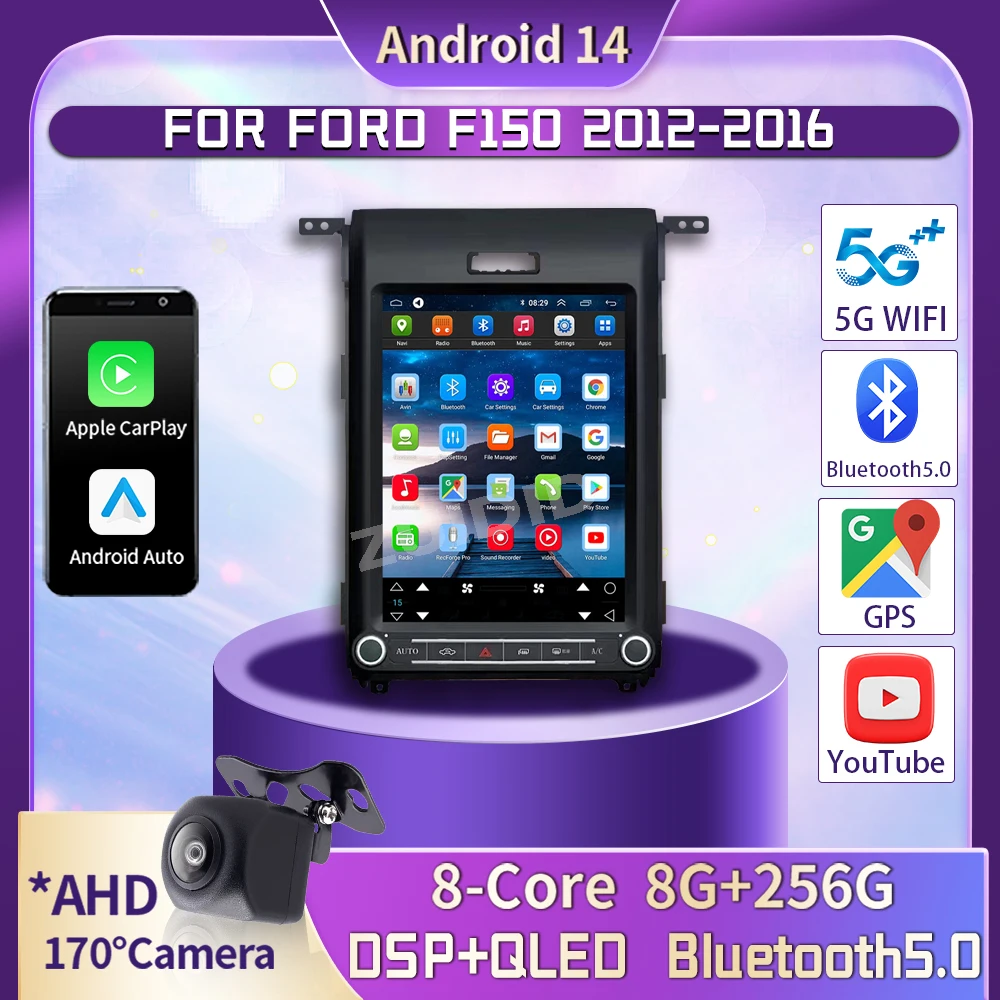 Беспроводной CarPlay для Ford F150 2012-2016 Автомобильный радиоприемник Мультимедиа Android14