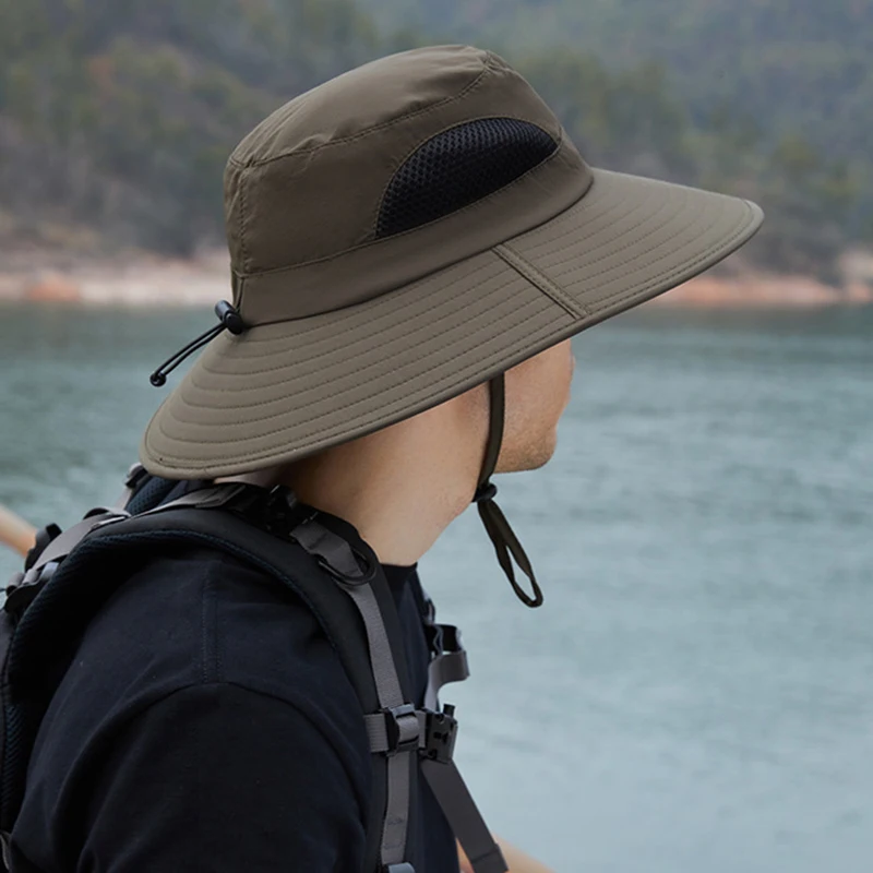 Панама мужская с длинными широкими полями дышащая сетчатая шляпа от солнца