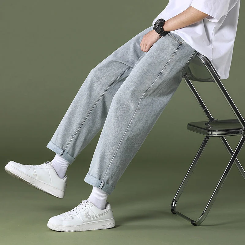 Jeans Men's Straight Solid Color Cropped Pants Loose Casual Streetwear Tidal Current Spring And Summer New Arrivals Hot Sale