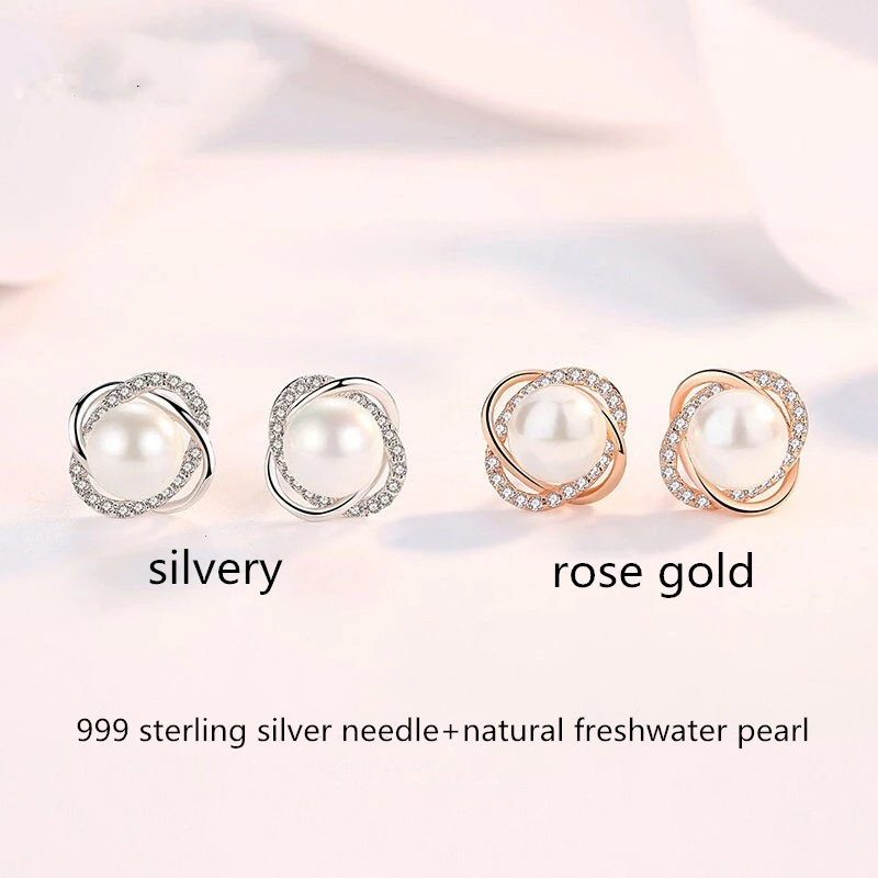 

Natural Freshwater Pearl Stud Earrings Real 999 Sterling Sliver Earring Cultured White Pearl for Women Earring Jewelry Wholesale