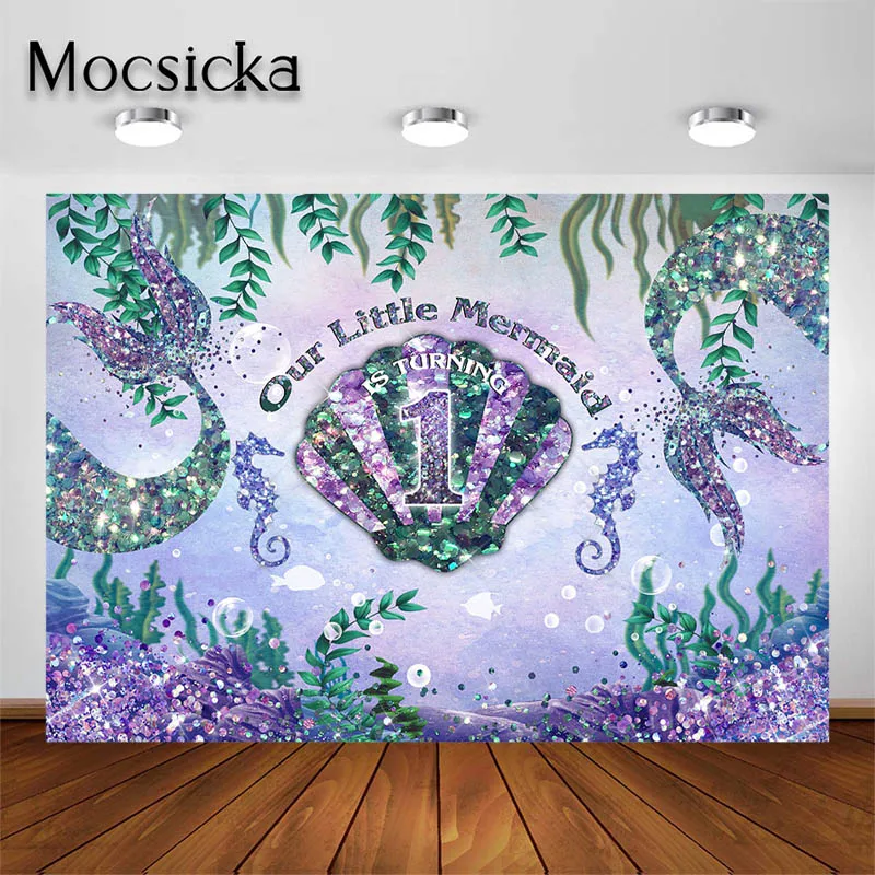

Mocsicka фон для детского дня рождения фиолетовый фон Русалка Морская ракушка реквизит для детской портретной фотостудии праздничный Декор ба...