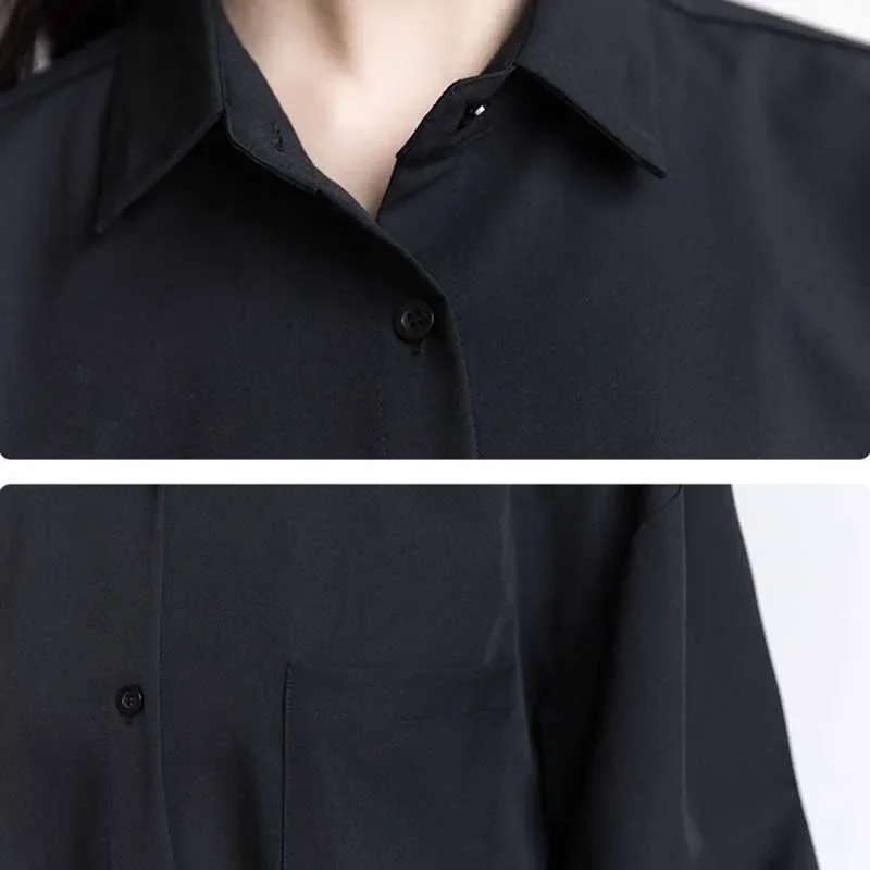 Рубашки женские S-3XL минималистичные весенние черные универсальные повседневные
