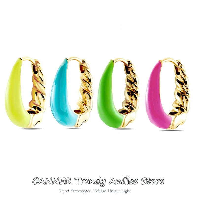 

CANNER 925 Sterling Silver Candy Color Enamel U Shape Croissant Twist Hoop Earrings For Women Gifts INS Summer Pendientes Jewel
