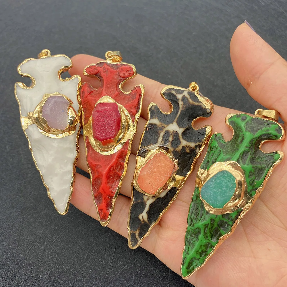 

Коническая Подвеска из смолы в виде кости быка, зеленая подвеска с полудрагоценными камнями, Аксессуары для ожерелья в стиле панк для мужчи...