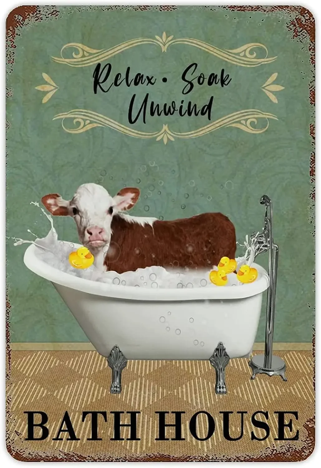 

Милый скот в ванне жестяной знак зеленый античный кружевной бумажный металлический знак дикая животная Забавный Новый знак Signag жестяной постер
