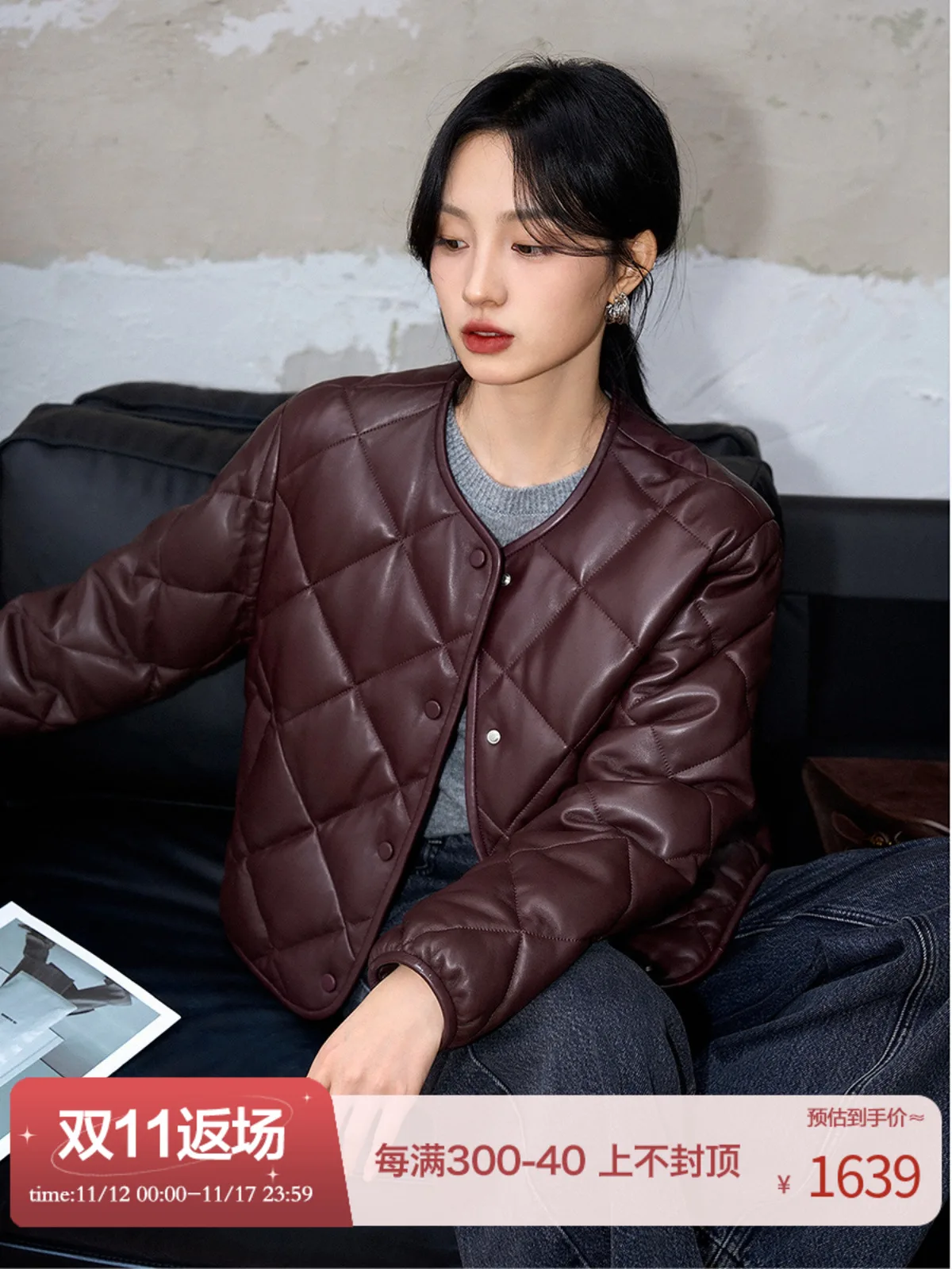 24-Year Non-Coated Leather 95 White Goose Down down Coat Diamond-Shaped Plaid Loose Short Down jacket Women...