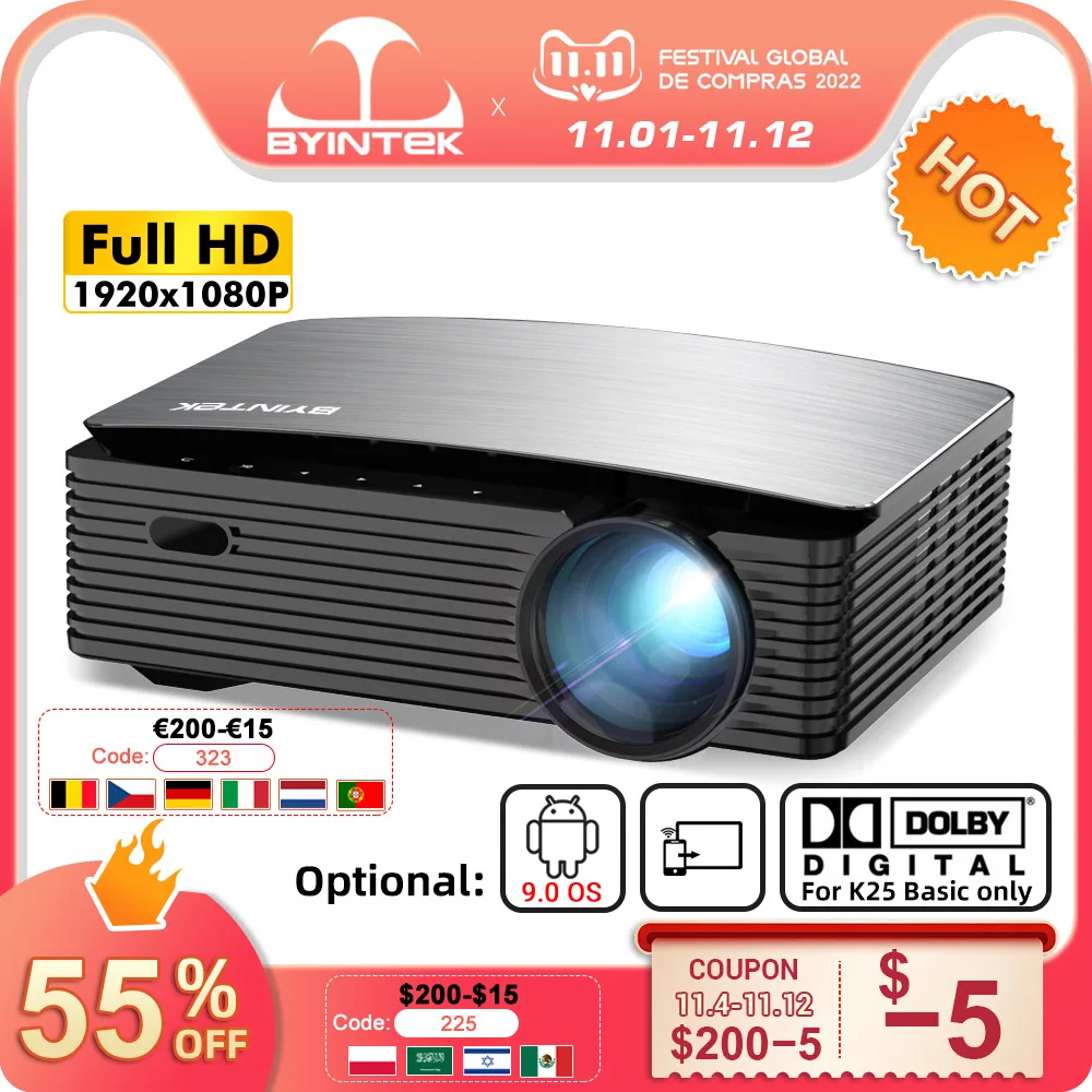 Kup BYINTEK K25 Full HD 4K 1920x1080P LCD Smart Android 9.0 Wifi LED Do Projekcji W Domu Kino 1080P Do Smartfona Najtaniej BYINTEK K25 Full HD 4K 1920x1080P LCD Smart Android 9.0 Wifi LED Do Projekcji W Domu Kino 1080P Do Smartfona