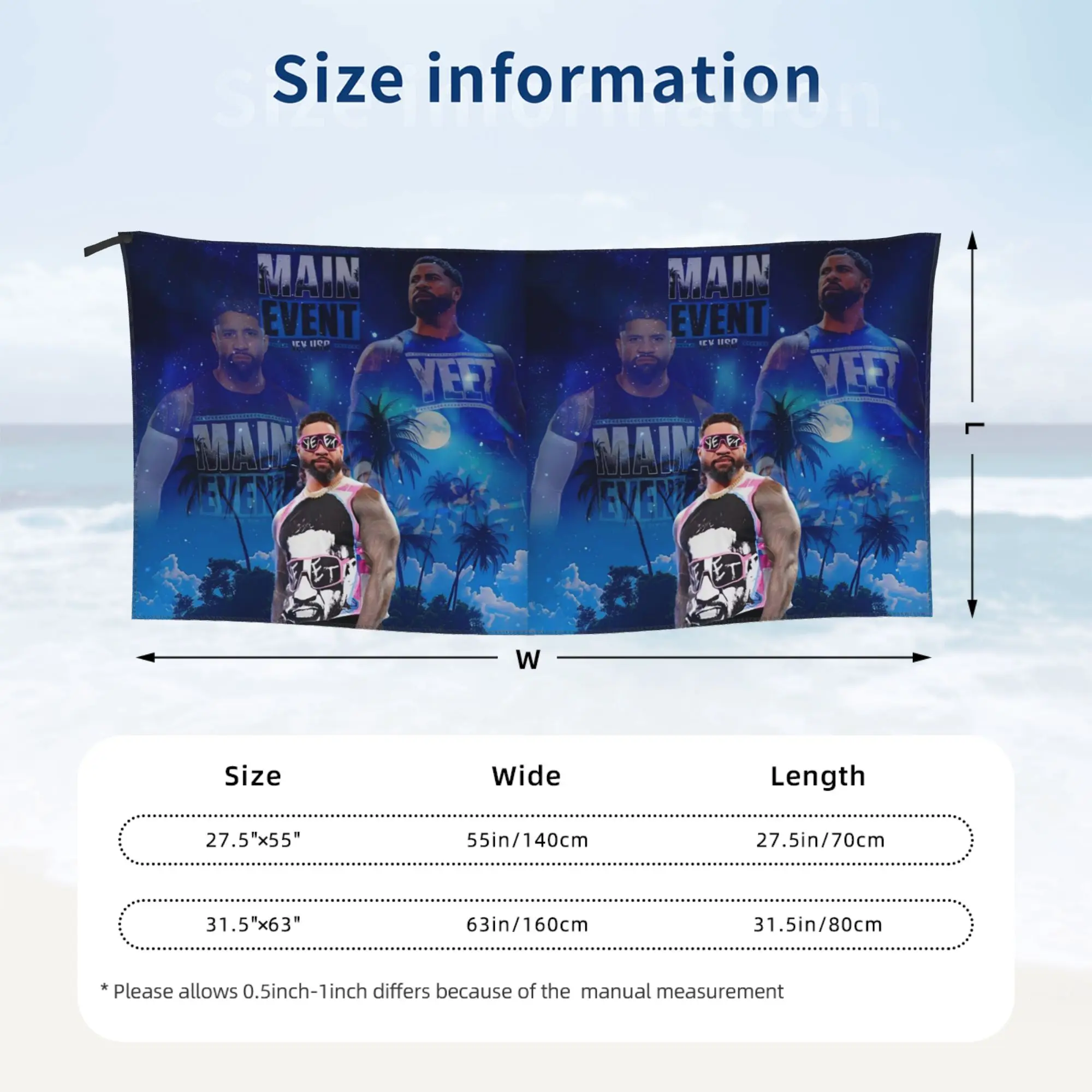 Пляжное полотенце WWE Jey Uso Maint Event 2024 из мягкой микрофибры, быстросохнущее, впитывающее, для альпинизма (art.: 3920d83ff4790) - 3920d83ff4790