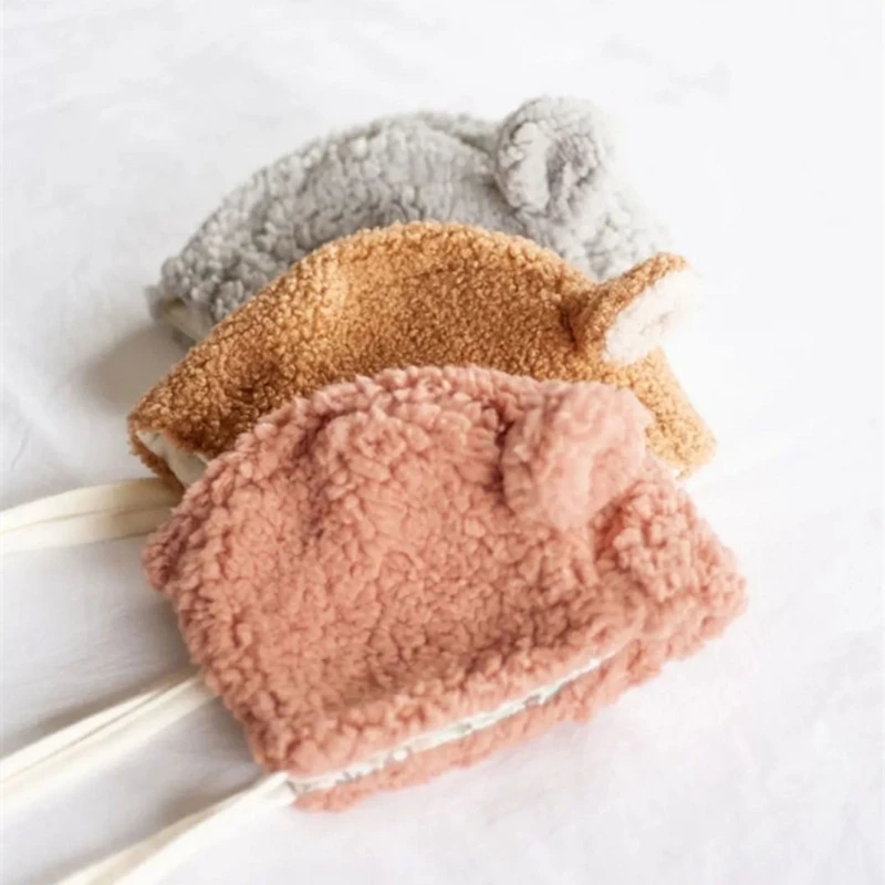 

Шапка флисовая для мальчиков и девочек, однотонная теплая, с милыми ушками, с мультяшным рисунком, для осени и зимы