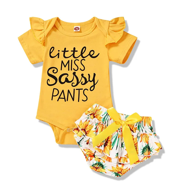 

Infant Newborn Baby Girls Boys Romper Outfit Set Summer Cute Flying Sleeve Short Sleeve Printed Skirt +romper Set