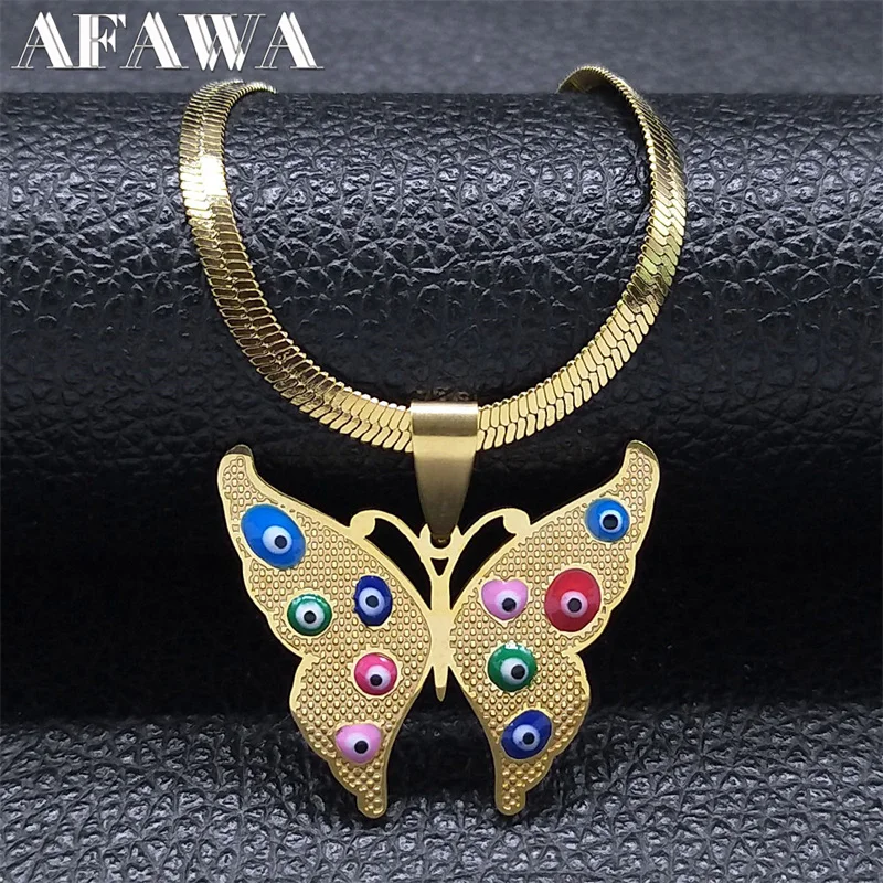 

Aesthetic Butterfly Turkish Eye Necklace for Women Stainless Steel Gold Color Eyes Necklaces Jewelry collier femme N6437S02