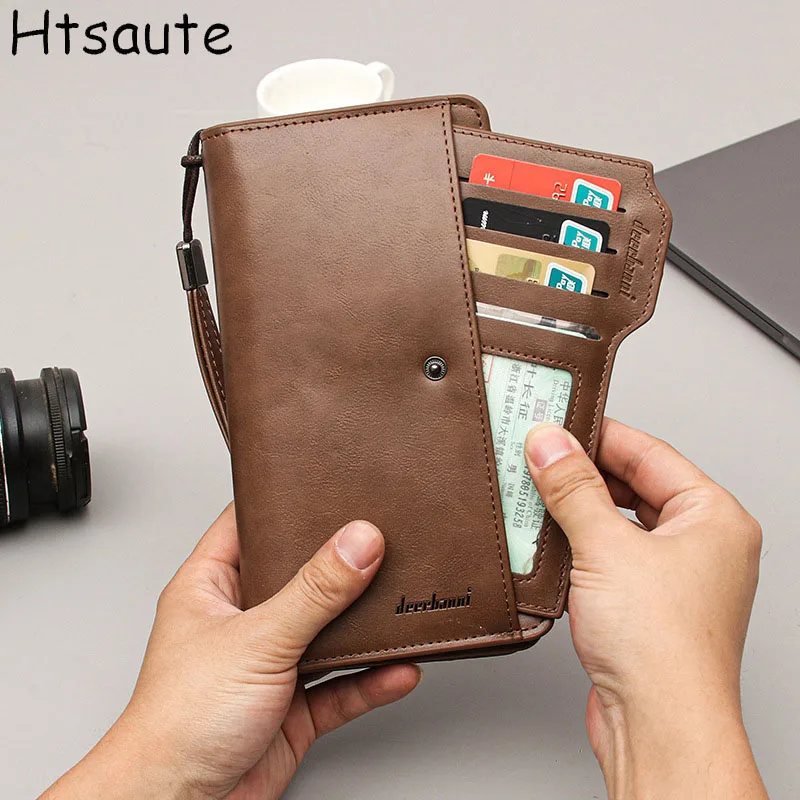 Роскошный кожаный мужской кошелек кредитница на молнии с карманом для монет и