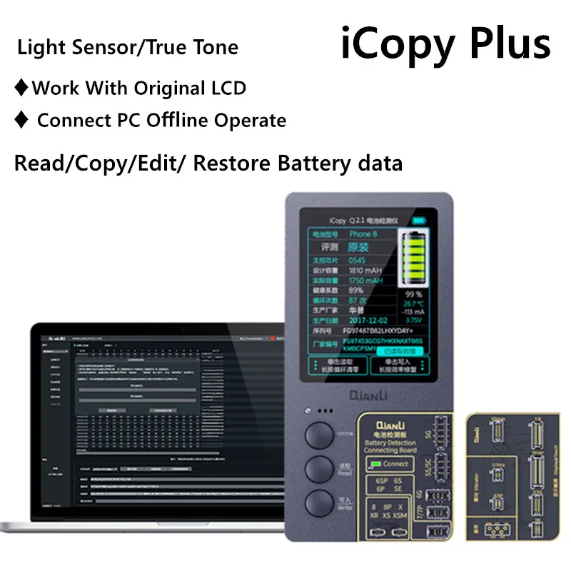 

QIANLI iCopy Plus 2.2 Programmer True Tone Light Sensor Original Color Battery Repair Programmer For 11Pro 11Promax 8 X Xs Max