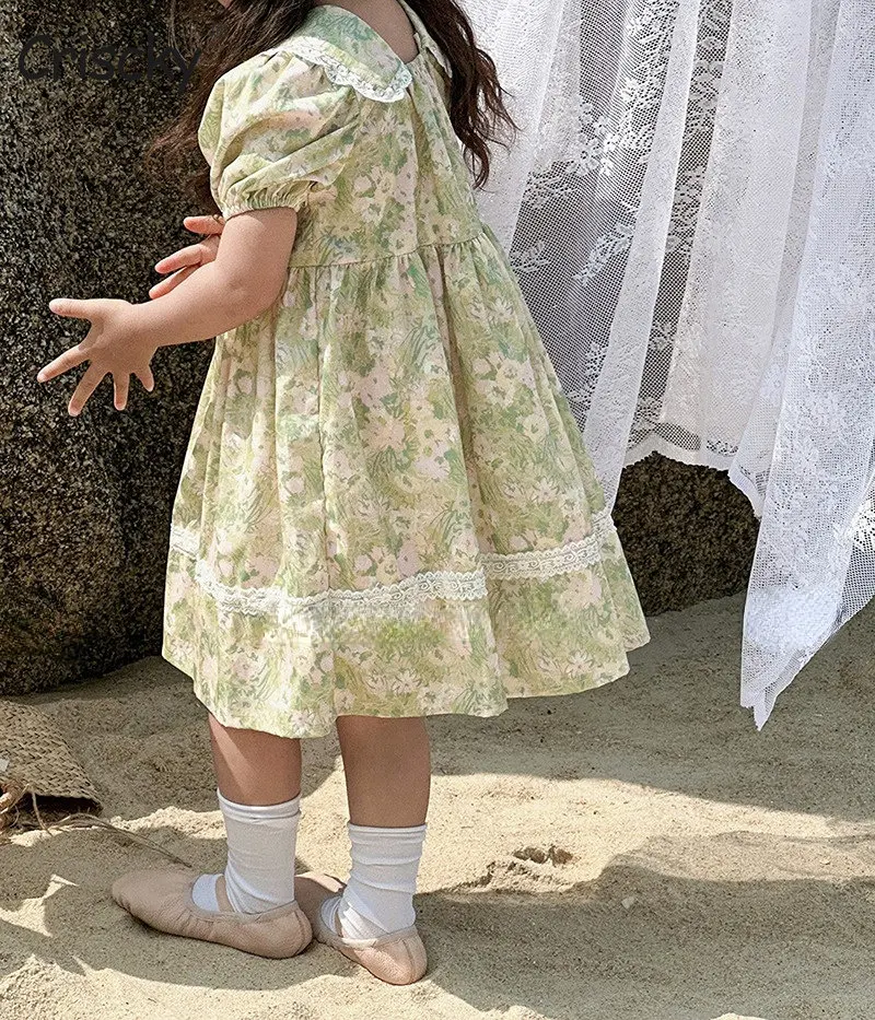 

Детское кружевное платье с пышными короткими рукавами, на весну/лето