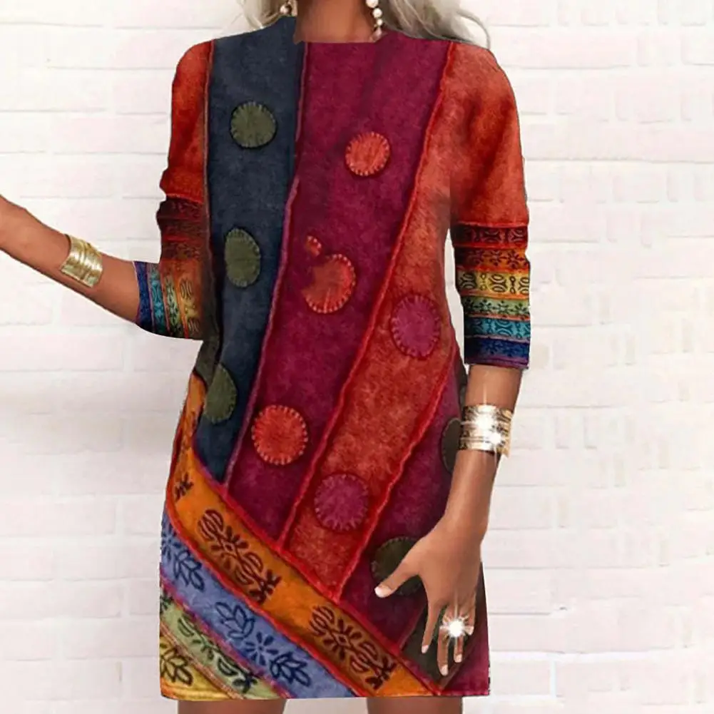 

Autumn Mini Dress Vintage Mini Dress Contrast Color Autumn Dress
