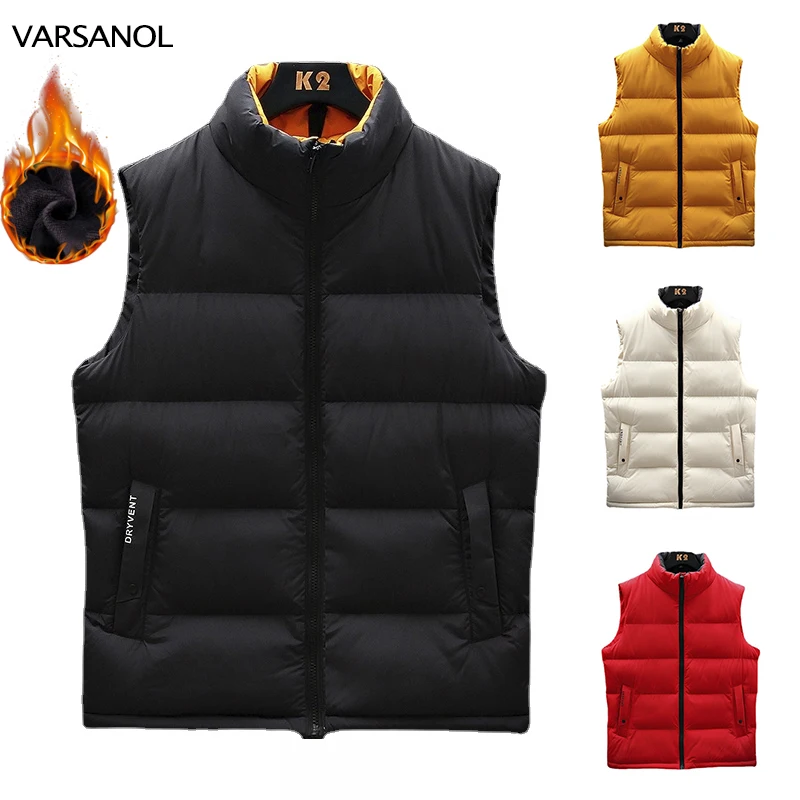 

VARSANOL Men's Jacket Coat 2022 Winter Warm Vests Jackets Male Clothing Casual Waistcoat Thick Black Outerwear Chaquetas Hombre