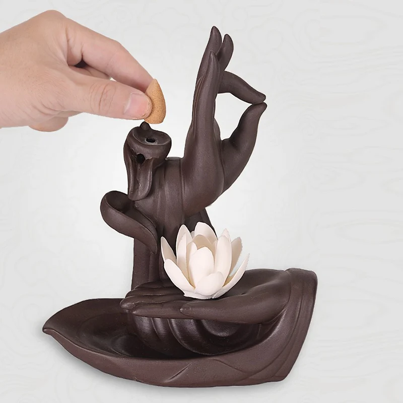 

Backflow Incense Burner Ceramic The Monk Buddha Hand Holder Bigger Tower Censer Incense Cones Smoke Dropshipping