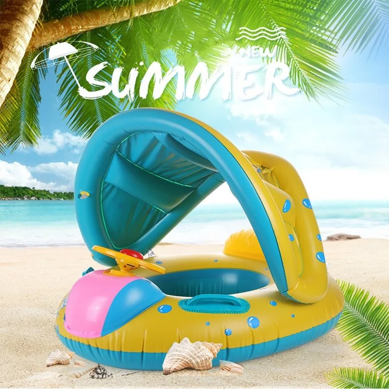 Kids Inflatable Swimming Ring Baby Infant Seat Float Boat Safe Adjustable Sunshade Infant Swimming Pools Flotation Accessories