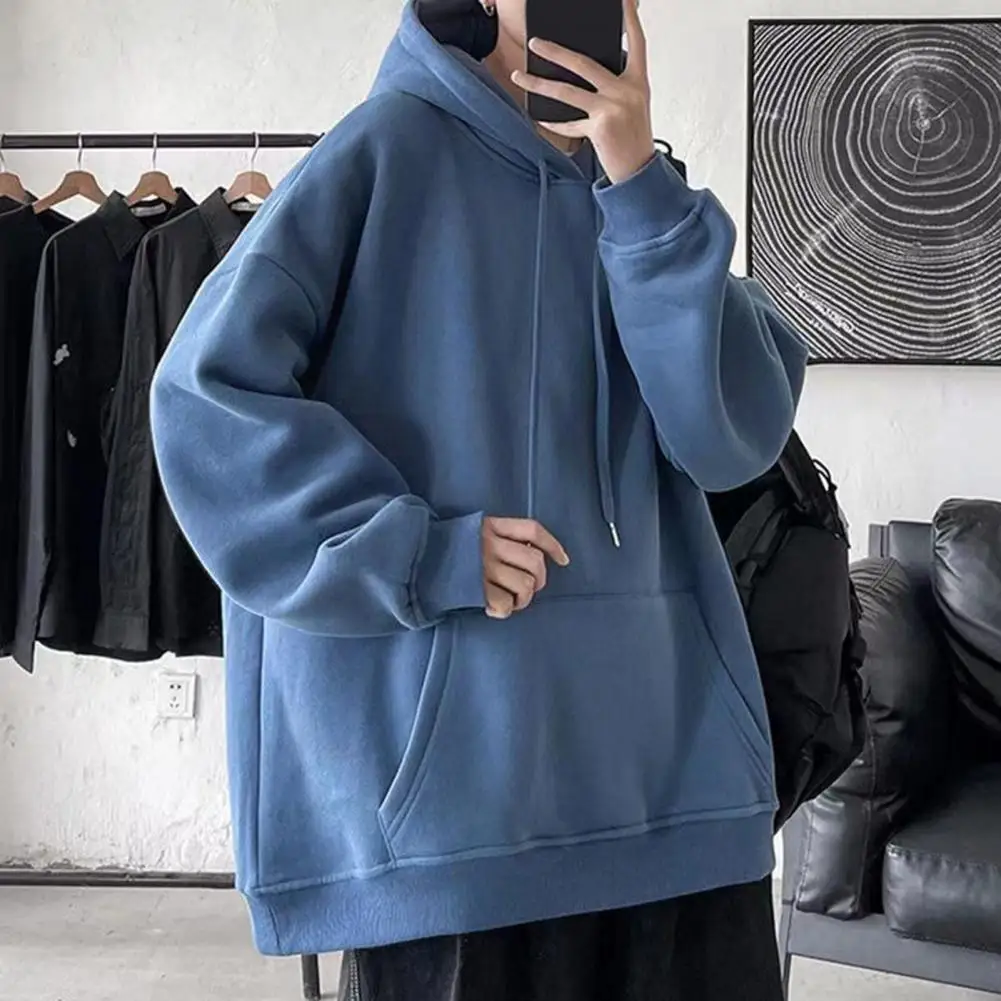 

Men Autumn Hoodie Solid Color Long Sleeves Winter Hoodie Loose Pocket Keep Warm Hoodie Casual Oversized Men Hoodie Male Clothes