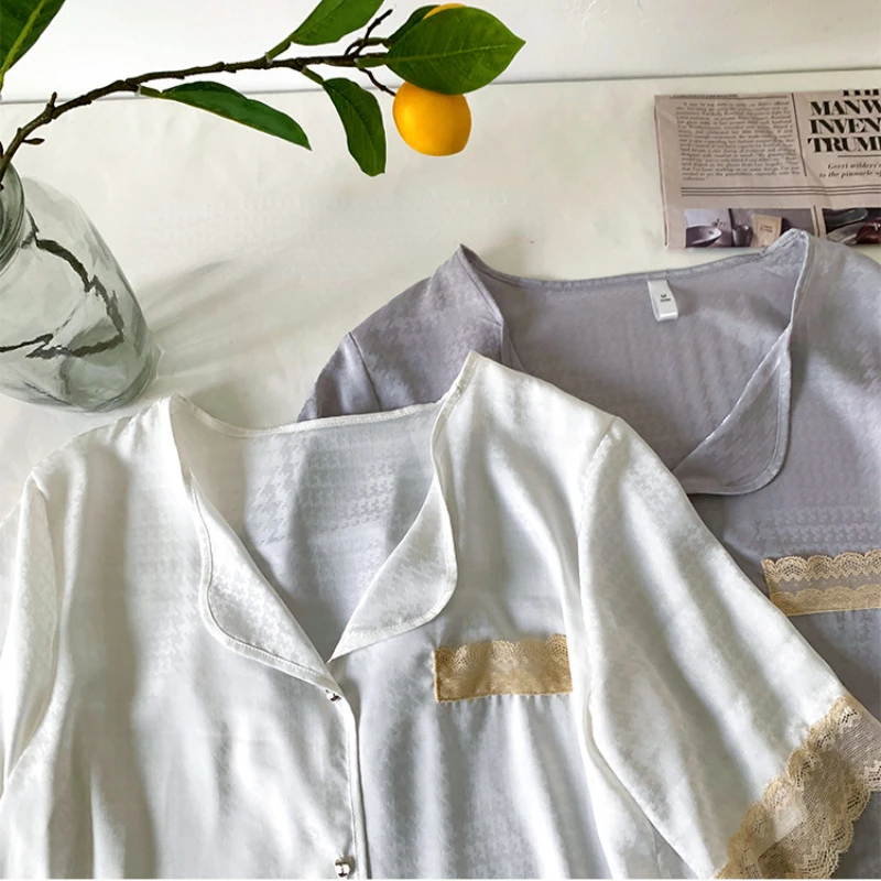 Pajamas Women's Summer Houndstooth Breathable Cardigan Short-sleeved Shorts Suit Comfortable and Cute Soft and Casual Sleepwear