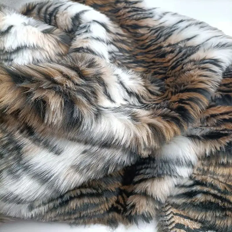 

160*50cm Tiger Print Plush Faux Fur Fabric for Winter Coat Vest Throw Blanket Diy Long Hair Plush Fursuit Accessories