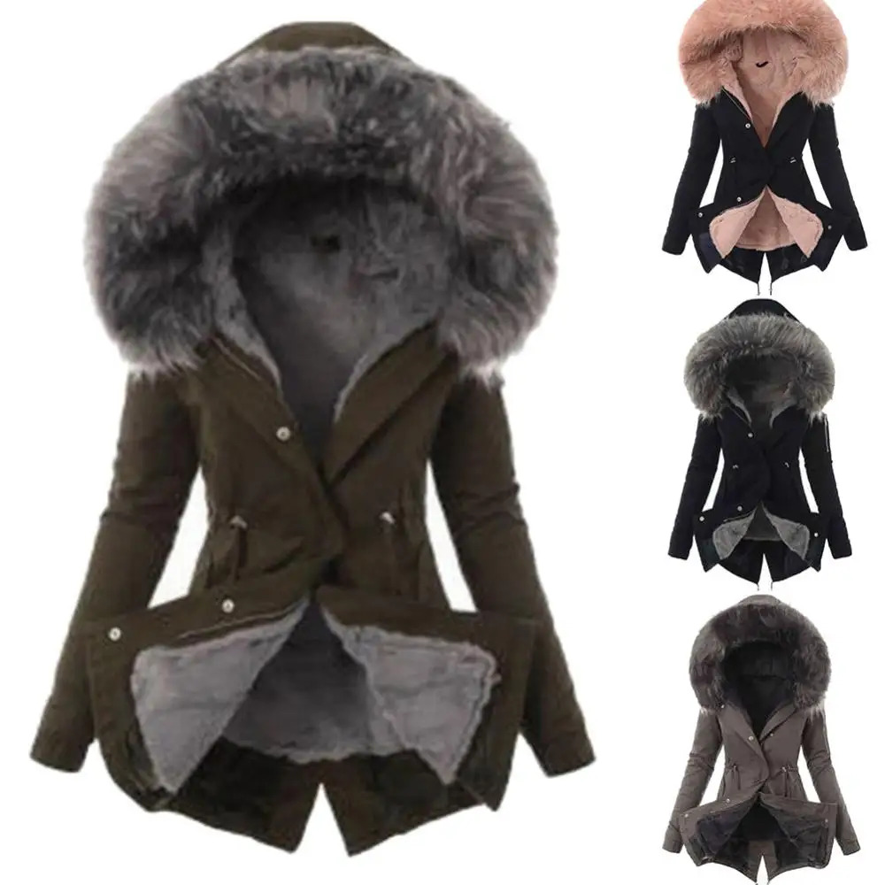 

Теплая зимняя женская пуховая куртка с капюшоном из искусственного меха и хлопка, повседневная верхняя одежда, длинное пальто